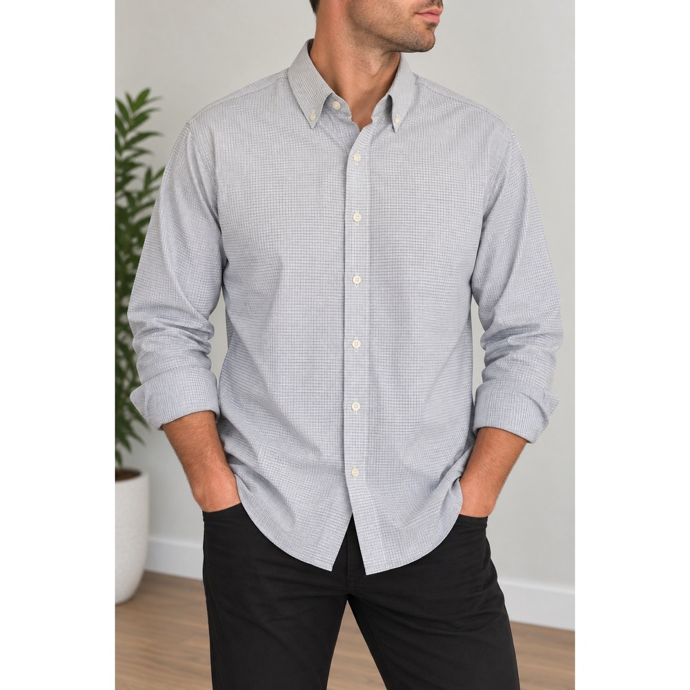 Buttoned Down Slim Fit Dress Shirt Size 17 35 Blue Gingham_208
